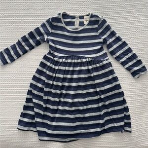 Striped Long-Sleeve Casual Dress for Girls - Navy and Gray